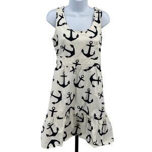 J.Crew Dizzy Anchors Dress WMNS SZ 00 White Fit N Flare Sleeveless Scoop Neck